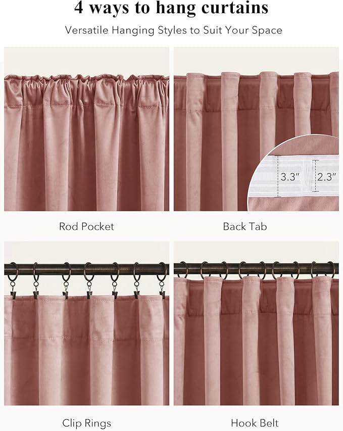 StangH Dusty Pink Velvet Curtains 120 inches Extra Long Privacy Window Drapes for Living Room Bedroom, Backdrop Curtains for Birthday Party/Baby Kids, W52 x L120, 2 Panels