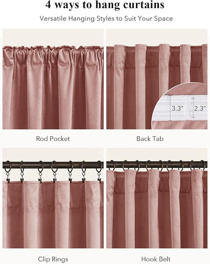 StangH Dusty Pink Velvet Curtains 120 inches Extra Long Privacy Window Drapes for Living Room Bedroom, Backdrop Curtains for Birthday Party/Baby Kids, W52 x L120, 2 Panels