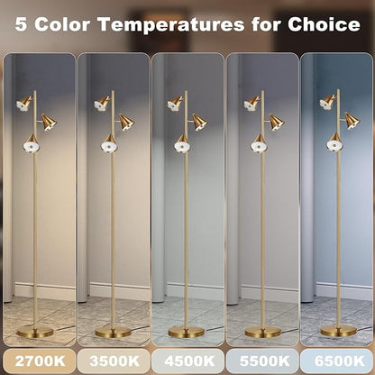 3 Light Floor Lamp for Bedroom, Dimmable 3 Rotatable LED Lights, 5 Color Temps (2700K-6500K), Works with Smart Plugs, 63" Modern Standing Lamp for Living Room, Office – Bronze