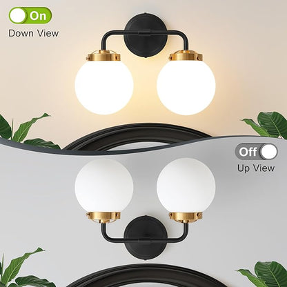 Black Gold Bathroom Light Fixtures Over Mirror, 14.17'' Vanity Lighting with Milk White Glass Globe Shades 2-Light Farmhouse Wall Sconce