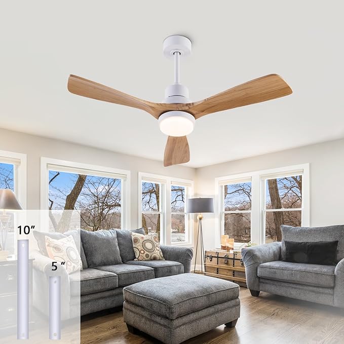 42" Ceiling Fans [with Lighting Remote Control], Indoor Outdoor Modern Wooden Ceiling Fan [with 3 Solid Wood Blades] for Kids' Rooms, bedrooms, Offices and More.…