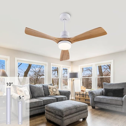 42" Ceiling Fans [with Lighting Remote Control], Indoor Outdoor Modern Wooden Ceiling Fan [with 3 Solid Wood Blades] for Kids' Rooms, bedrooms, Offices and More.…