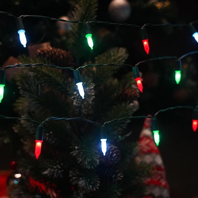 RECESKY 2 Pack Christmas String Lights with Built-in Timer - Total 100 LED 36ft Fairy Battery String Lights - Mini Lighting for Indoor Decor Wreath Lawn Bedroom Christmas Decorations - Red White Green