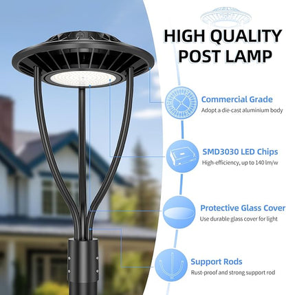 ADUB LED Post Top Light 80W 60W 48W, 3000K 4000K 5000K Adjustable LED Post Light with Photocell, ETL Listed Outdoor Pole Fixture, IP65 Commercial Post Lighting for Parking lot Yard, AC100-277V
