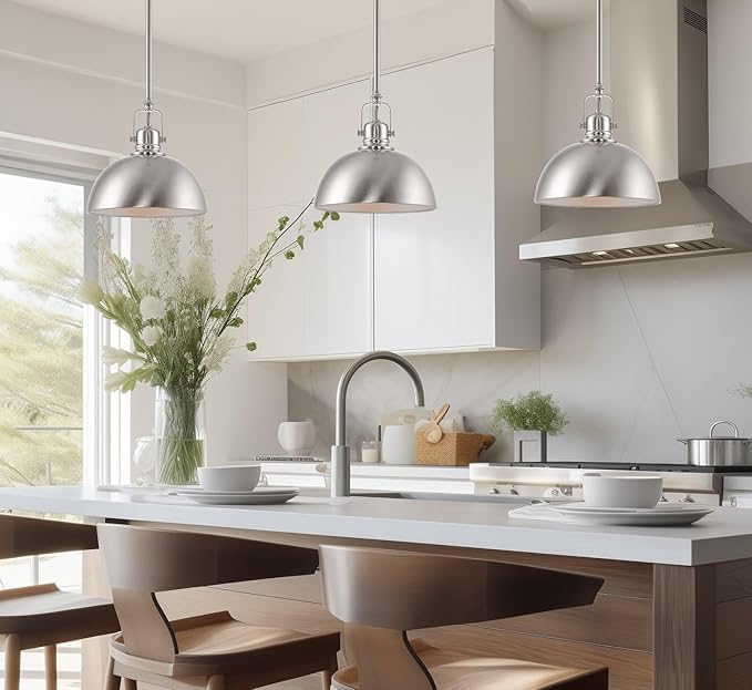 Kira Home Belle 9" Modern Industrial Pendant Light with Dome Shade, Petit Retro Metal Silver Hanging Light, Brushed Nickel Finish