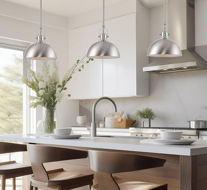 Kira Home Belle 9" Modern Industrial Pendant Light with Dome Shade, Petit Retro Metal Silver Hanging Light, Brushed Nickel Finish