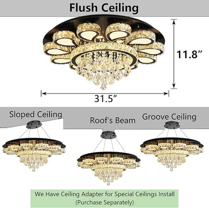 HAIXIANG Chandelier for Living Room Dining Room Modern LED Light Chandeliers Fixtures Remote Dimmbale Lighting Black Crystal Lights