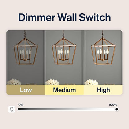 JONATHAN Y 12" Antique Gold Lantern Pendant Light, 4-Light Pagoda Style Metal Cage Farmhouse Hanging Ceiling Fixture for Kitchen Island, LED Bulb Included (JYL7436B)