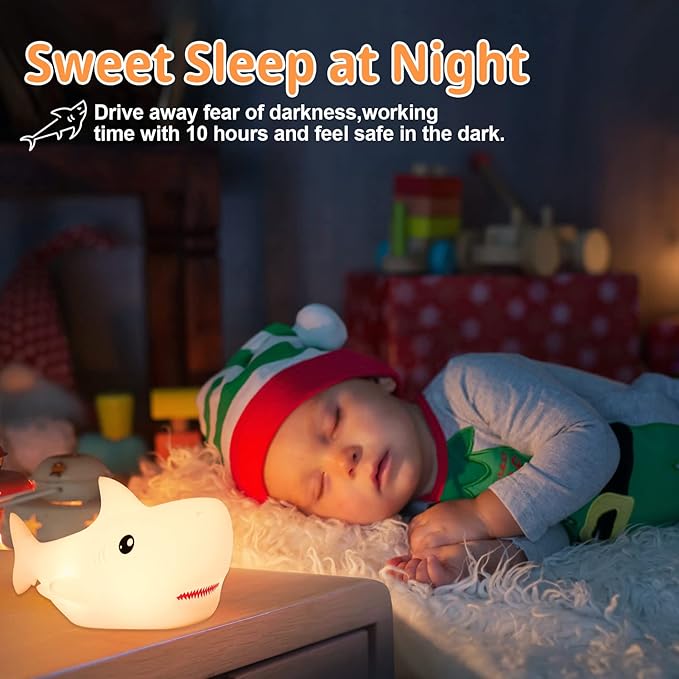 Tremdwoto Night Light for Kids, 7 Colors Shark Night Light Rechargeable Squishy Silicone LED Nightlight Lamp as Birthday Gifts for Baby Boys Children Toddlers Tween Girls Nursery