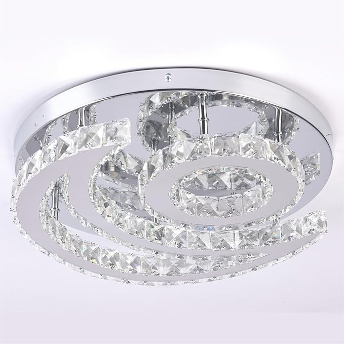 15.7" Modern LED Ceiling Light Flush Mount Crystal Chandelier Light Fixture Round Moon Shape Modern Chandeliers for Living Room Bedroom Bathroom Hallway(3 Color Changable)