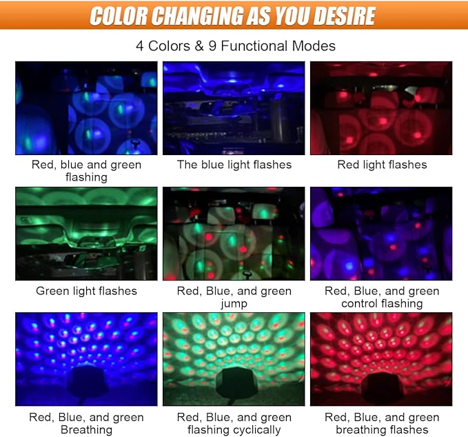 Star Projector Night Light, Portable USB LED Ambient Light - 4 Colors & 9 Modes Atmosphere Star Lights for Car Decor, Ceiling, Bedroom, Party (2PCS)