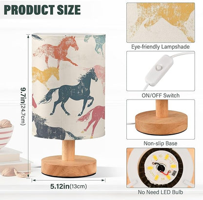 Bedside Table Lamp Vintage Animal Horse Nightstand Lamp with Wood Desk Lamps for Bedroom Living Room Nursery Office Home Decor