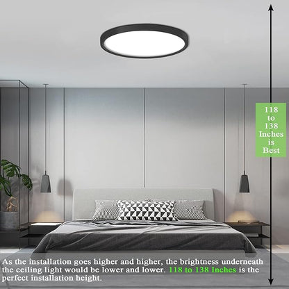 Flush Mount Ceiling Light, 12 Inch Round Black Modern LED Ceiling Light, 28W 3000K/4500K/6500K Switchable, Bedroom, Kitchen, Living Room, Dining Room