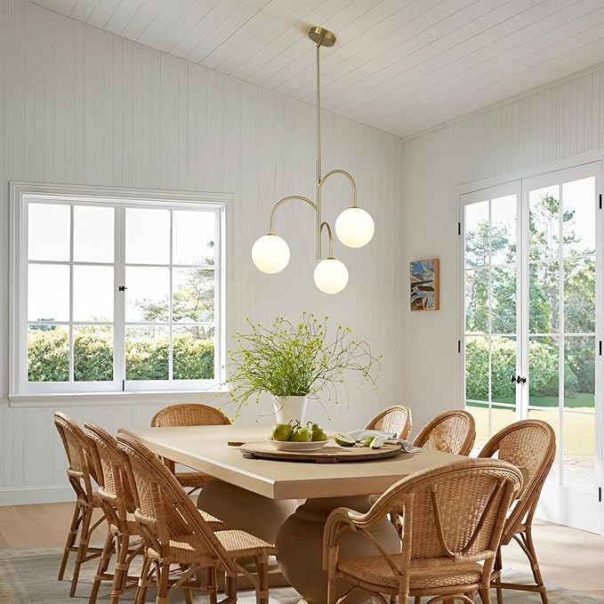 3 Light Milk Glass Chandelier Small Gold Chandelier Vintage Bedroom Pendant Light Fixture White Globe Ceiling Light Mid Century Modern Sputnik Light