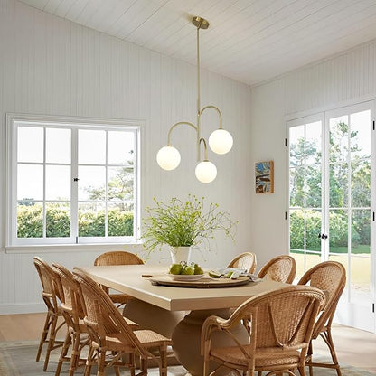3 Light Milk Glass Chandelier Small Gold Chandelier Vintage Bedroom Pendant Light Fixture White Globe Ceiling Light Mid Century Modern Sputnik Light