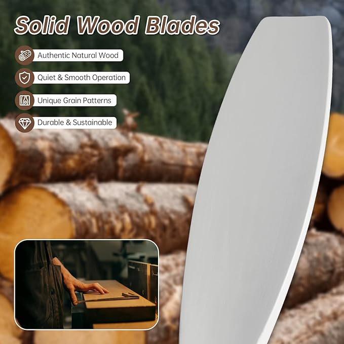 Sofucor 52 Inch Smart Ceiling Fans with Light-Modern Solid Wood Outdoor 3 Blades Ceiling Fan with Light Alexa/Google/APP/Remote Control for Bedroom Living Room Farmhouse Indoor, Quiet DC Motor,White