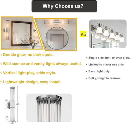 DORESshop Silver Wall Sconce, 19.6” Sconces Lighting, 2-Light Modern Light Fixtures, Bathroom Vanity Light for Living Room, Bedroom, Sconces Wall Decor, 1pack