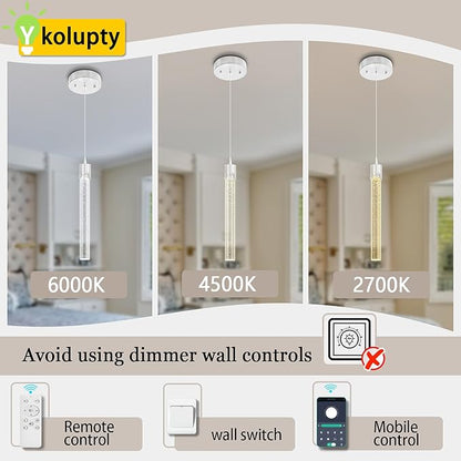 ykolupty Mini 1 Light Chrome Crystal Pendant Lights,Modern Led Kitchen Island Hanging Light Fixture,Adjustable Pendant Lighting for Kitchen Island,Dimmable 2700k-6000k