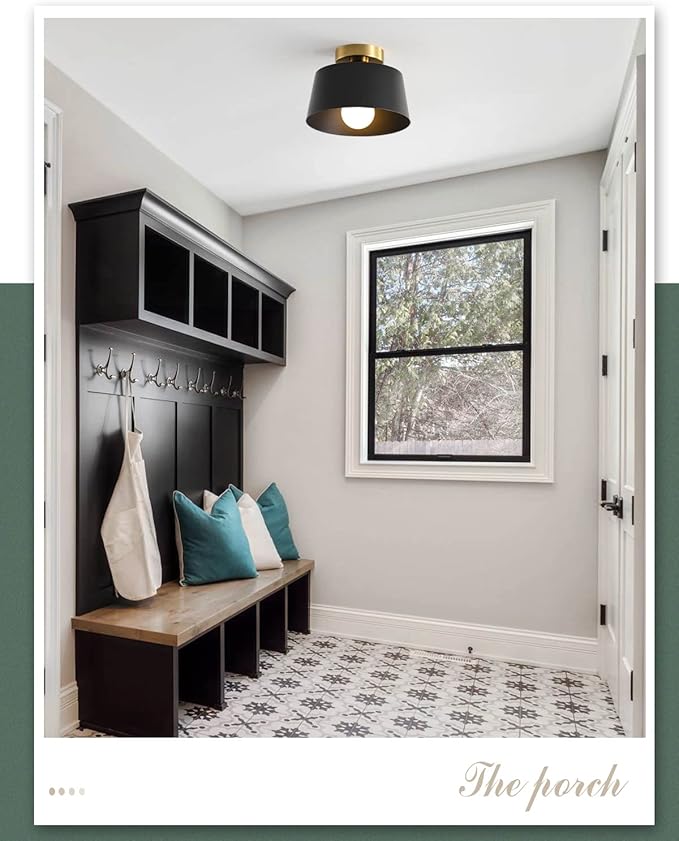 Ceiling Light Fixture, Hallway Ceiling Light with Gold Plate and Matte Black Shade, Modern Simple Style Porch Light Fixtures Semi Flush Mount (2 Pack Black)