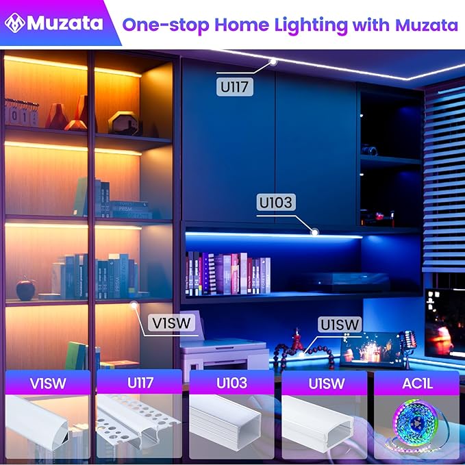 Muzata 40Pack 3.3FT/1M LED Channel Aluminum U Shape Silver LED Strip Diffuser Channel with Milky White Cover Easy Installation U1SW WW 1M