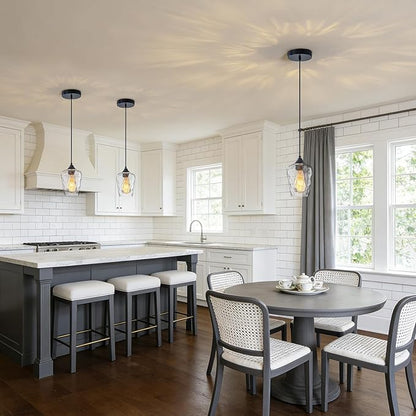 2 Pack 5.1" Mini Black Blown Glass Pendant Lights Kitchen Island Lighting, Small Black Hammered Glass Pendant Light Fixtures, Kitchen Pendant Lights with Hammered Glass Shades for Dining Room Sink