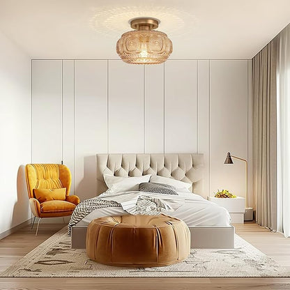 Semi Flush Mount Ceiling Light, Amber Globe Glass Ceiling Light Fixture, Art Deco Kitchen Lighting fixtures Ceiling for Hallway Porch Corridor Bedroom, Bulb Not Included