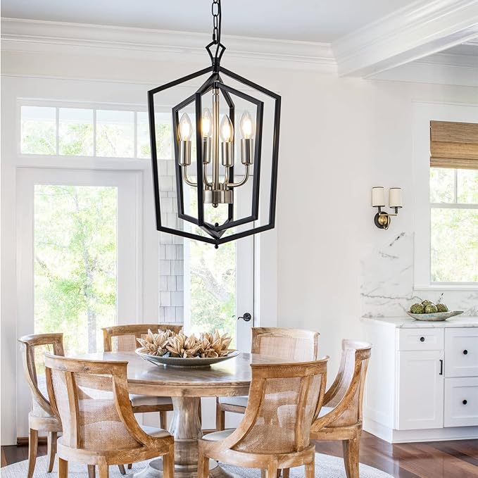 Lanhall 4-Light Dining Room Light Fixture Over Table Black Farmhouse Chandelier Metal Modern Pendant Light for Kitchen Island Dining Room Living Room Foyer Entryway-Brushed Nickel
