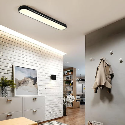 Qcyuui Modern LED Ceiling Light,Dimmable Semi Flush Mount Ceiling Light,39.4 in Long Ceiling Light Fixture,Kitchen Lighting Fixtures Ceiling for Office Bedroom Hallway(Black/48W/3000-6500K)