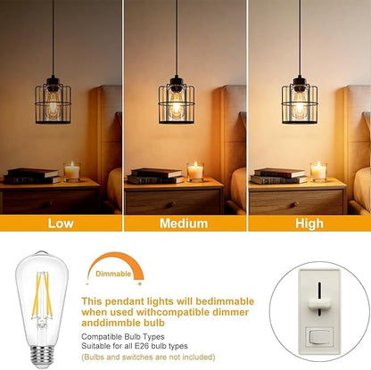 Industrial Black Pendant Lights Kitchen Island, Glass Island Pendant Lights Set of 2, Small Ceiling Kitchen Island Lights with Adjustable Cord, Farmhouse Hanging Light for Hallway Bathroom