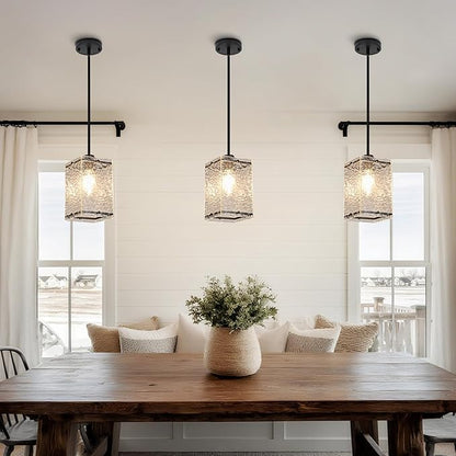 Water Ripple Glass Pendant Lights Black Pendant Lights Kitchen Island Adjustable Modern Hanging Pendant Light Fixtures for Sink Kitchen Dining Room Foyer Entryway, 2 Pack