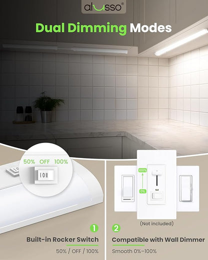 ALUSSO 18 Inch LED Under Cabinet Lighting Hardwired 120V, 5CCT Color Selectable 2700K-5000K Dimmable 10W 800LM High Brightness, CRI 90+ Strip Linkable Under Counter Lights for Kitchen Sink, 2 Pack