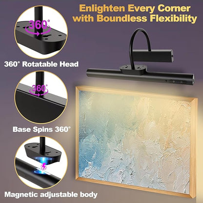 LYTARA Dimmable Cordless Picture Light with Controller and Timer, Rechargeable Battery Wall Sconce for Wall Pictures, Gallery Artwork, Paintings, Portraits, Dartboards (Black)
