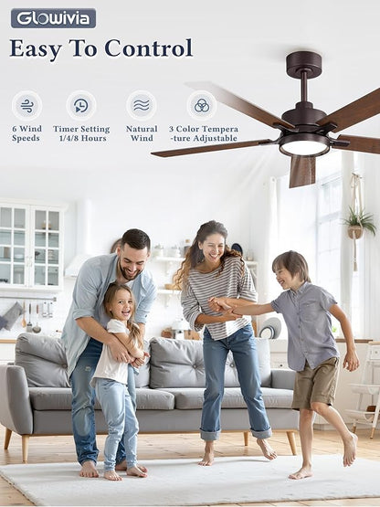 52 Inch Ceiling Fan with Lights and Remote, Smart APP Control, Dimmable with All-Setting Memory, Quiet DC Motor Reversible Blades, Damp Rated Modern Ceiling Fan for Bedroom Patio Living Room