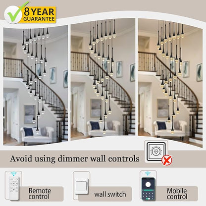 ykolupty H138''Modern Crystal Chandelier for High Ceiling,Large Spiral Crystal Chandeliers,Luxury Raindrop Foyer Chandeliers,Hanging Pendants Lighting for Entryway, Staircase,Hallways,Living Room