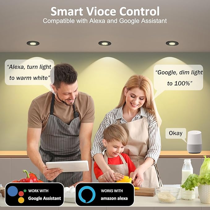 Smart WiFi 2 Inch Black LED Downlight, 5W 120V RGBCW Recessed Light, Dimmable COB 2700K-5000K, Compatible with Alexa/Google, LED Can Lights with Driver, 6 Pack