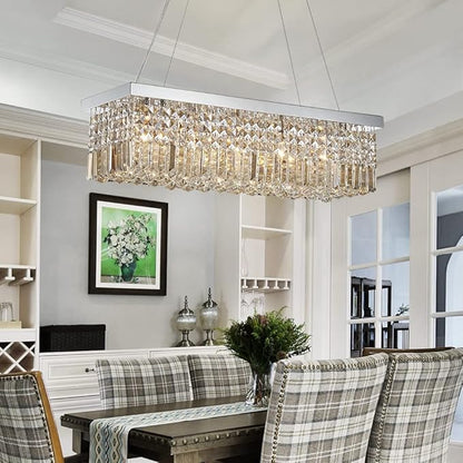 Saint Mossi 5-Lights Modern K9 Crystal Chandelier, Crystal Pendant Light Fixture, H9 x W10 x L31, Chain Adjustable Max 59“, Champagne Crystal & Chrome Finish