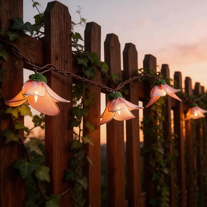 Flower String Lights Plug in with 10 LED Bulbs, Decorative Spring String Lights Indoor for Bedroom, Connectable Flower Fairy Lights Outdoor for Patio Garden Porch Floral Wedding Gifts(Pink Orchid)