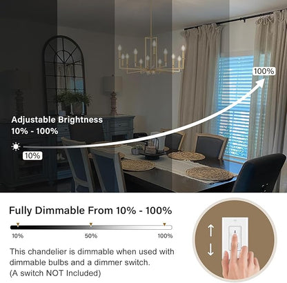Modern Gold Chandelier, Farmhouse Candle Dining Room Chandeliers, Metal Hanging Pendant Light Fixture for Kitchen, Foyer, Bedroom, Living Room, Staircase, Entryway, 12-Light