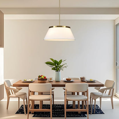 Modern Chandelier with White Fabric Shade Gold and Brass Finished Adjustable 4-Lights Pendant Lighting Fixture for Kitchen Island Dining Room and Restaurant