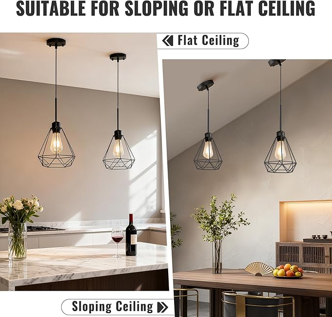 Maliralt Pendant Light Hanging Lights Fixture - Adjustable Hanging Lamps with Black Metal Diamond Shade for Kitchen Island, Dining Room Over Table, Breakfast Corner, Farmhouse Home Decor - 1 Pack