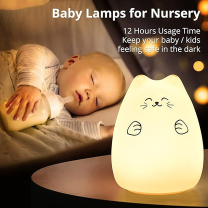 Cute Night Lights for Kids, Best Christmas Birthday Gifts for 3-12 Year Old Girls Teen, Cat Silicone Baby Night Light for Newborn, Remote and Tap Control