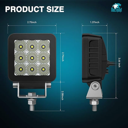 Nilight LED Light Pods 2 PCS 3 Inch 9LED Flood Beam Super Slim Square Offroad Driving Side Ditch Lights Built-in EMC for Tractor Truck Motorbike Boat ATV