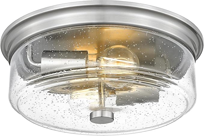 Brushed Nickel Flush Mount Ceiling Light Fixtures, 12 Inch 2-Light Light Fixtures Ceiling Mount with Seeded Glass Lampshade,Ceiling Light for Kitchen, Hallway, Entryway