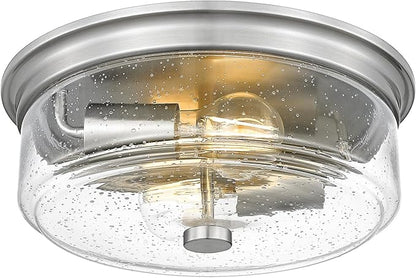 Brushed Nickel Flush Mount Ceiling Light Fixtures, 12 Inch 2-Light Light Fixtures Ceiling Mount with Seeded Glass Lampshade,Ceiling Light for Kitchen, Hallway, Entryway