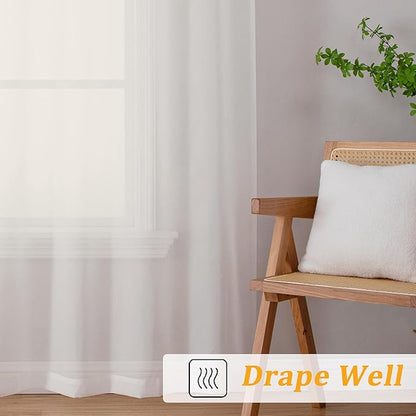 Gwine Ivory Sheer Curtains 90 Inches Long 2 Panels Set, Light Filtering Solid Filmy Drapes for Living Room Bedroom, Elegant Soft Rod Pocket Voile Sheer Window Curtains, 42Wx90L Inch, 2PCS, Ivory