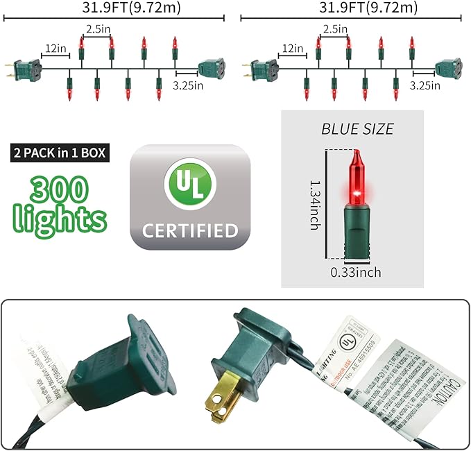 Green Wire,RED Incandescent Bulb 300 Mini String Lights for Indoor Christmas Tree Garland Birthday Wedding Party Festival Decoration