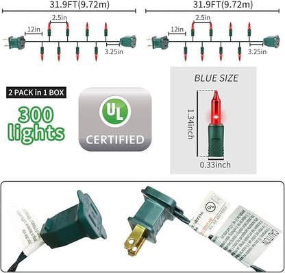 Green Wire,RED Incandescent Bulb 300 Mini String Lights for Indoor Christmas Tree Garland Birthday Wedding Party Festival Decoration