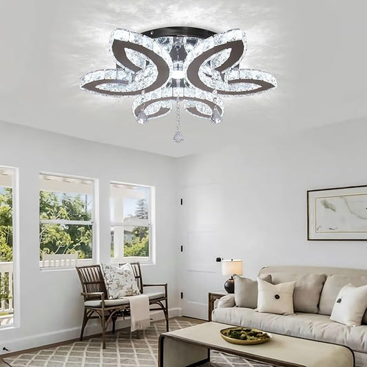 FRIXCHUR 20.4" Crystal Ceiling Light Modern LED Crystal Chandeliers Large Flush Mount Ceiling Light Fixture for Bedroom Living Dining Room (Cool White)