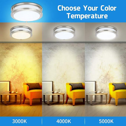Drosbey 27W Dimmable LED Flush Mount Ceiling Light Fixture, Kitchen Light Fixtures, 12 inch Ceiling Lights for Bedroom, Bathroom, 3000K/4000K/5000K Adjustbale, Super Bright 2700LM