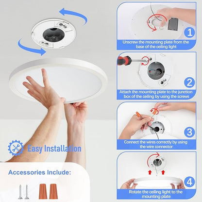 SunRider 6-Pack LED Flush Mount Ceiling Light Fixture, 5000K Daylight White, 2400LM, 12 Inch 24W Indoor Flat Panel Lamp, 240W Equiv., Non-Dimmable